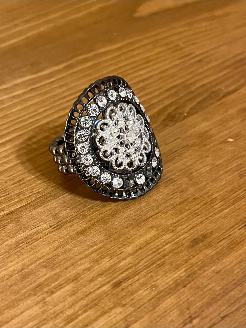 Silver Crystal Filigree Oval Statement Ring - Women's Jewelry
